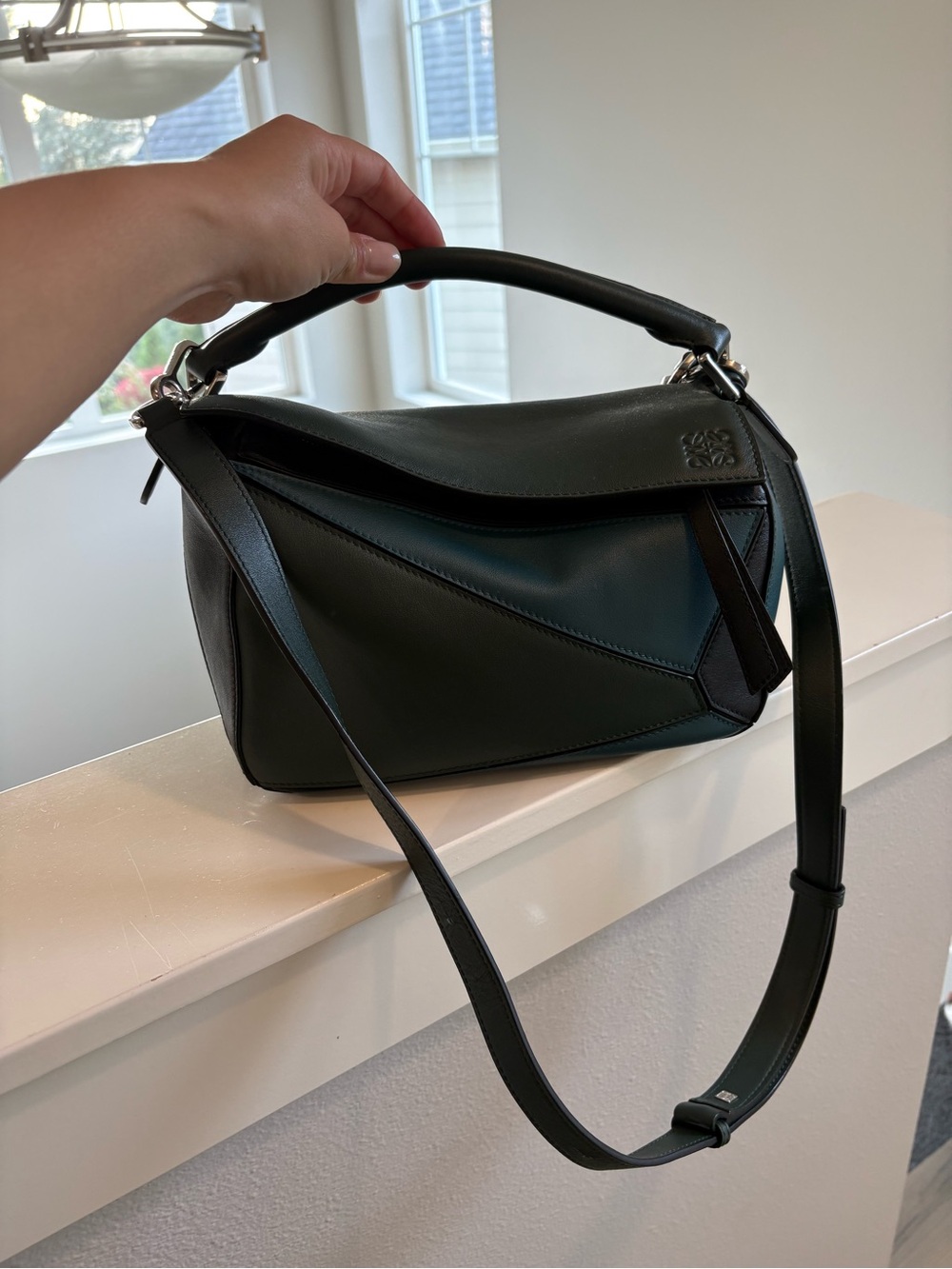 Puzzle Shoulder Bag in Dark Green